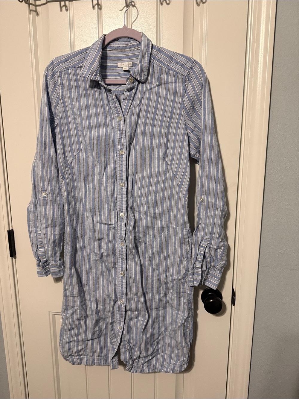 Casual Striped Longline Button-Up Shirt - Blue